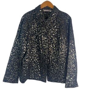 Chico's Lightweight Gold Brocade Button Up Shirt Jacket Blazer Size 3/Large
